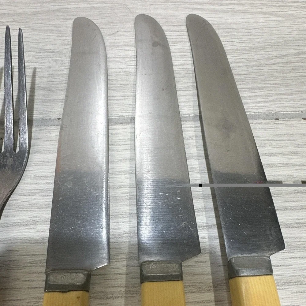 STA-BRITE Stainless Cutlery 3 Forks 3 Knives Bakelite Handle Vintage 1930-50s
